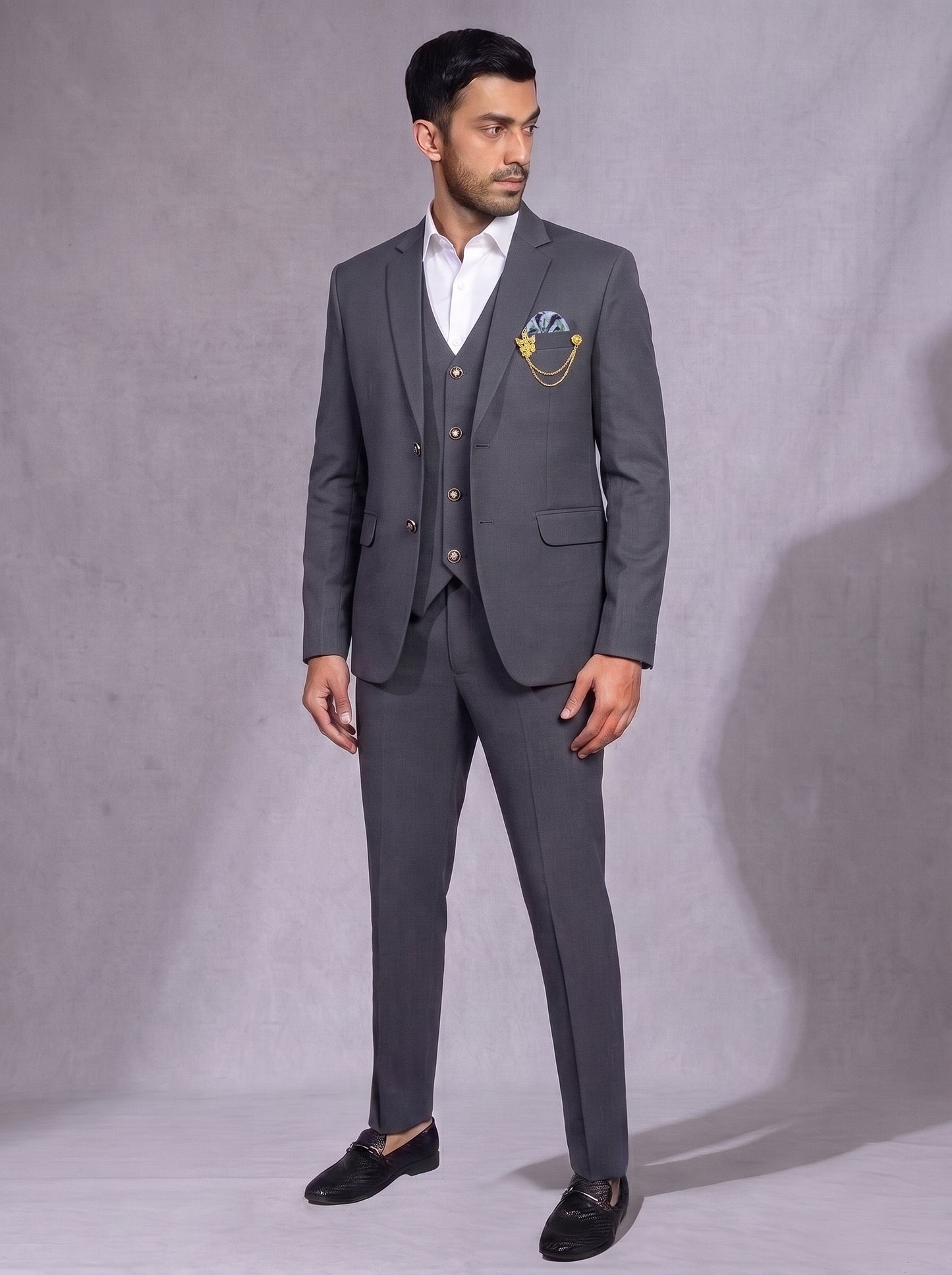 Club AK Premium Grey Checked Wedding Suit for Men