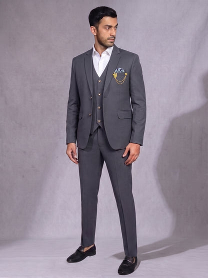 Club AK Premium Grey Checked Wedding Suit for Men