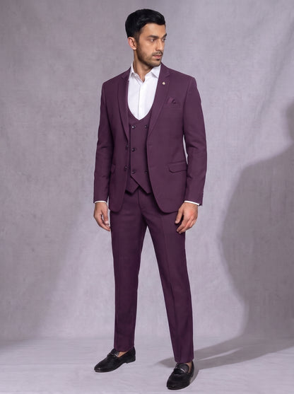 Club AK Men’s Premium Wine Three Piece Suit for Wedding & Reception