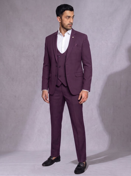 Club AK Men’s Premium Wine Three Piece Suit for Wedding & Reception