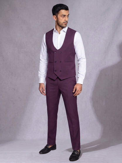 Club AK Men’s Premium Wine Three Piece Suit for Wedding & Reception