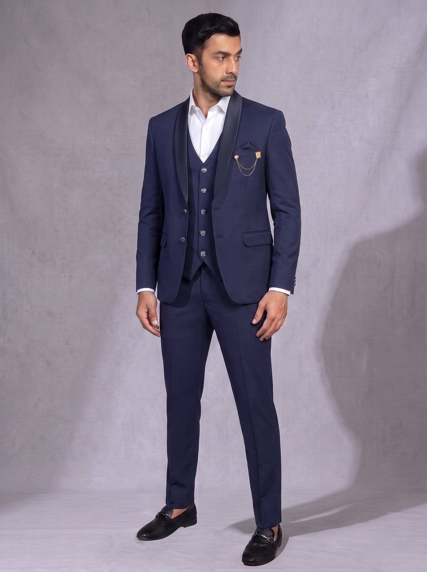 Club AK Men’s Premium Navy Blue Three Piece Suit for Wedding & Reception