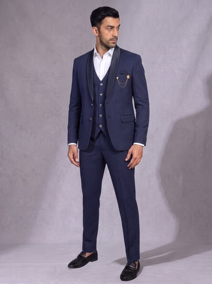 Club AK Men’s Premium Navy Blue Three Piece Suit for Wedding & Reception