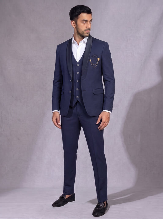 Club AK Men’s Premium Navy Blue Three Piece Suit for Wedding & Reception
