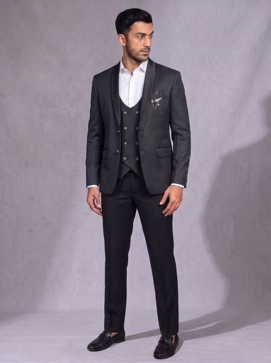 CLUB AK Designer Black Three-Piece Suit for Men | Stylish Party Wear