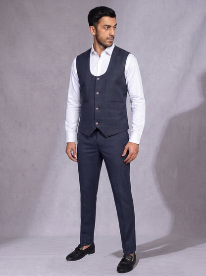 CLUB AK Men's Premium Navy Blue Three-Piece Suit Set for Men s Wedding, Reception & Party Wear Formal Suit