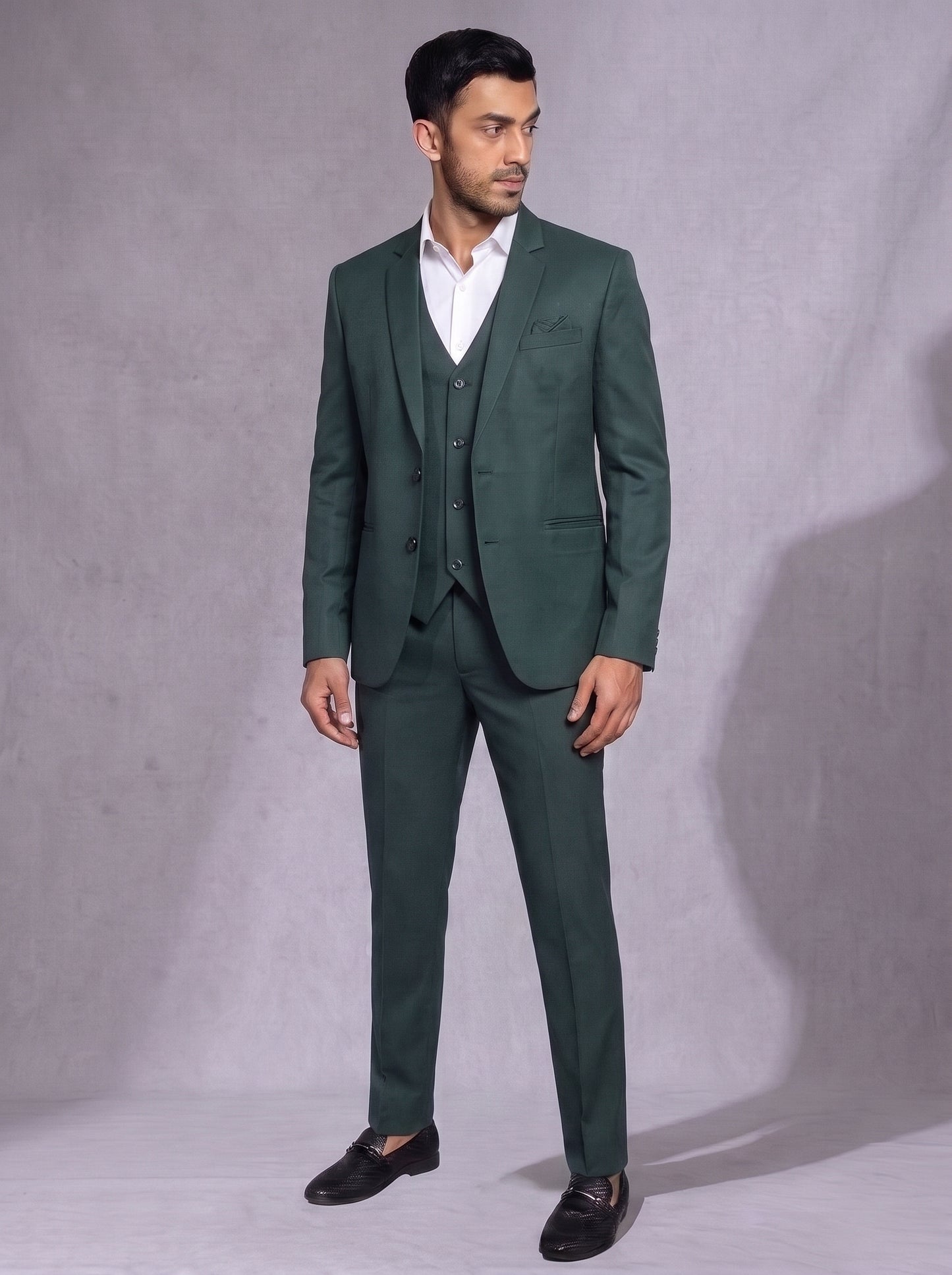 CLUB AK Designer Dark Green Formal Suit for Men | Stylish Party Wear Three-Piece Suit