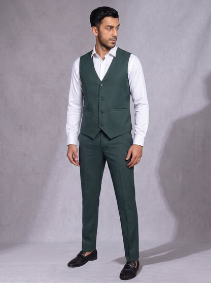 CLUB AK Designer Dark Green Formal Suit for Men | Stylish Party Wear Three-Piece Suit