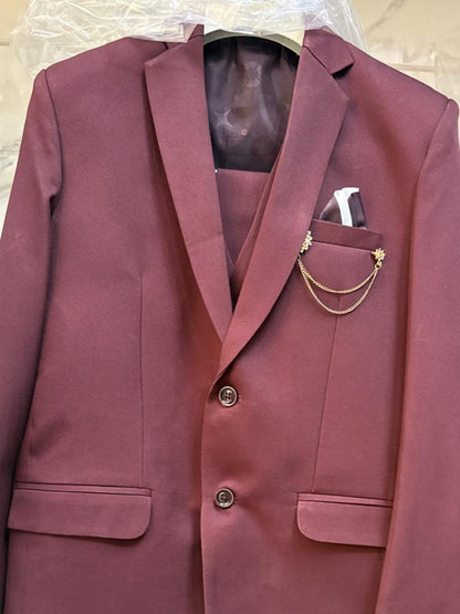 Club AK Men's Premium Wine Maroon 3 Piece Suit for Men