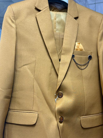 Club AK Men's Premium Mustard Yellow 3 Piece Suit for Men