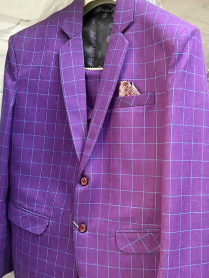 Club AK Men's Premium Purple Checkered 3 Piece Suit for Men