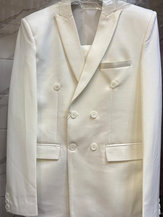 Club AK Men's Premium Off White Double-Breasted Suit for Men