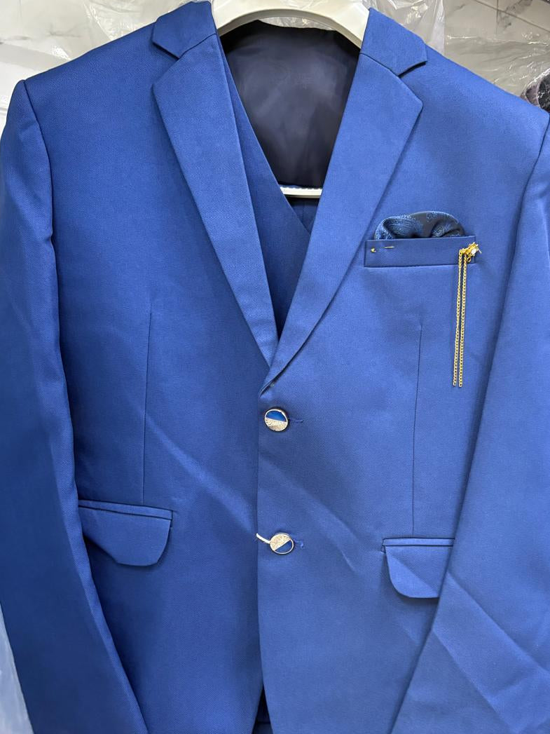 Club AK Men's Premium Royal Blue 3 Piece Suit for Men