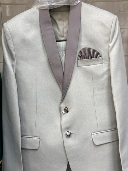 Club AK Men's Silver Grey Tuxedo 3 Piece Suit Set