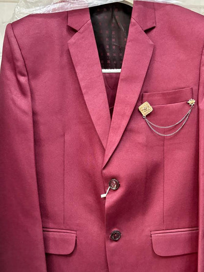 Club AK Men's Wine Red Premium 3 Piece Suit Set