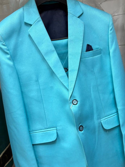 Club AK Men's Sky Blue Premium 3 Piece Suit Set