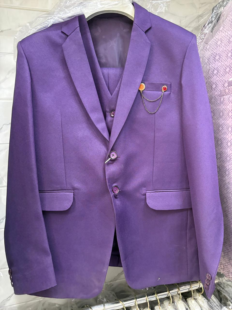 Club AK Men's Purple Three Piece Suit Set