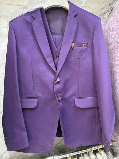 Club AK Men's Purple Three Piece Suit Set
