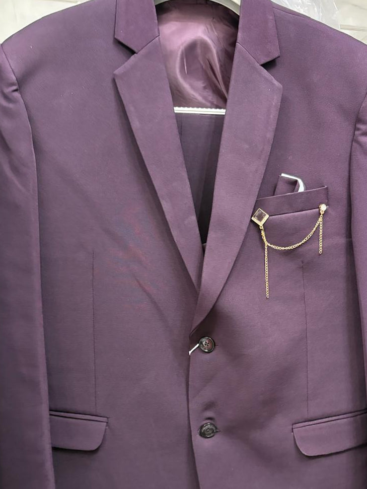 Club AK Men's Wine Purple Premium 3 Piece Suit Set