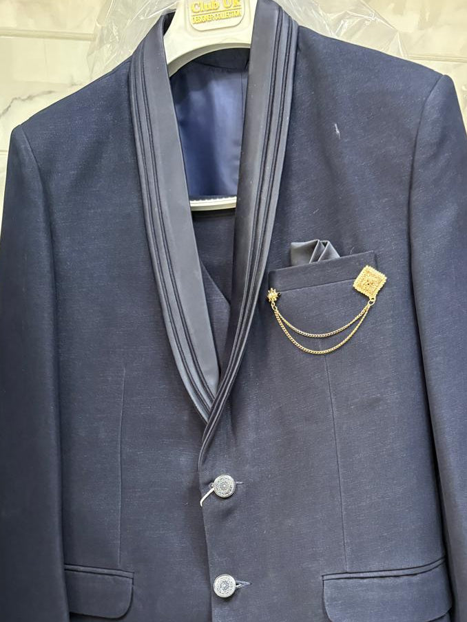 Club AK Men's Navy Blue Premium 3 Piece Suit Set