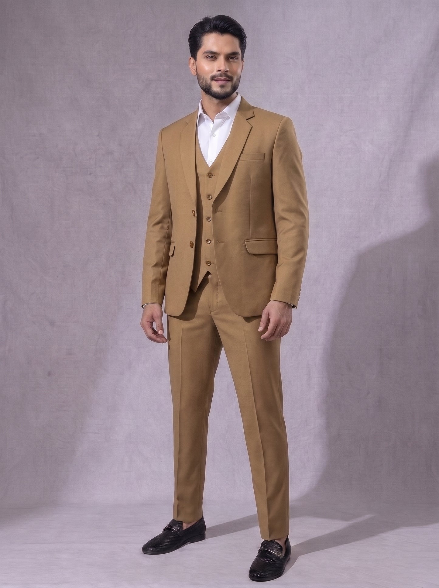 Club AK Men's Camel Brown Three Piece Suit Set