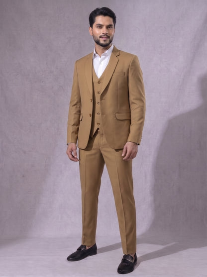 Club AK Men's Camel Brown Three Piece Suit Set