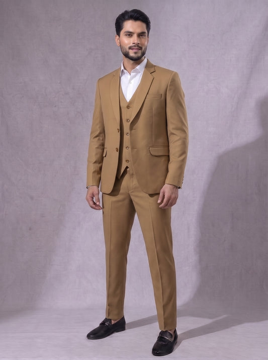 Club AK Men's Camel Brown Three Piece Suit Set