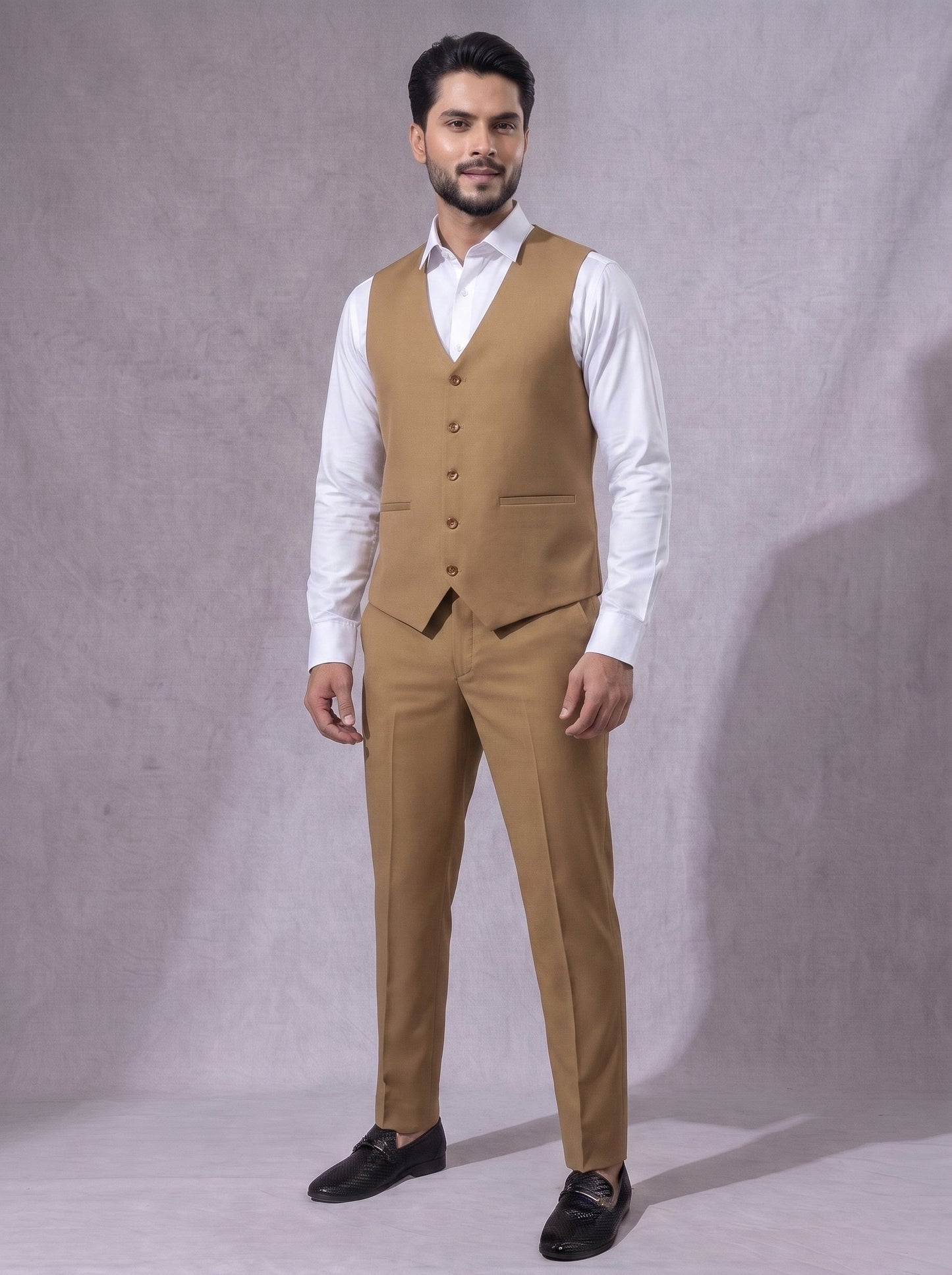Club AK Men's Camel Brown Three Piece Suit Set