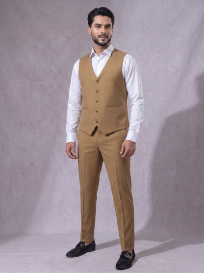 Club AK Men's Camel Brown Three Piece Suit Set