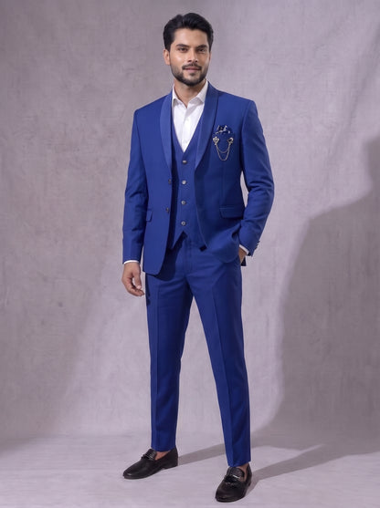Club AK Men's Premium Royal Blue Three Piece Suit