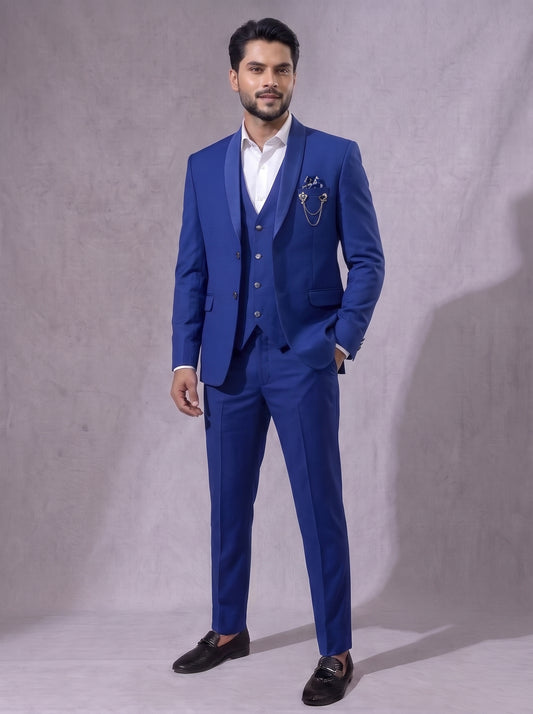 Club AK Men's Premium Royal Blue Three Piece Suit