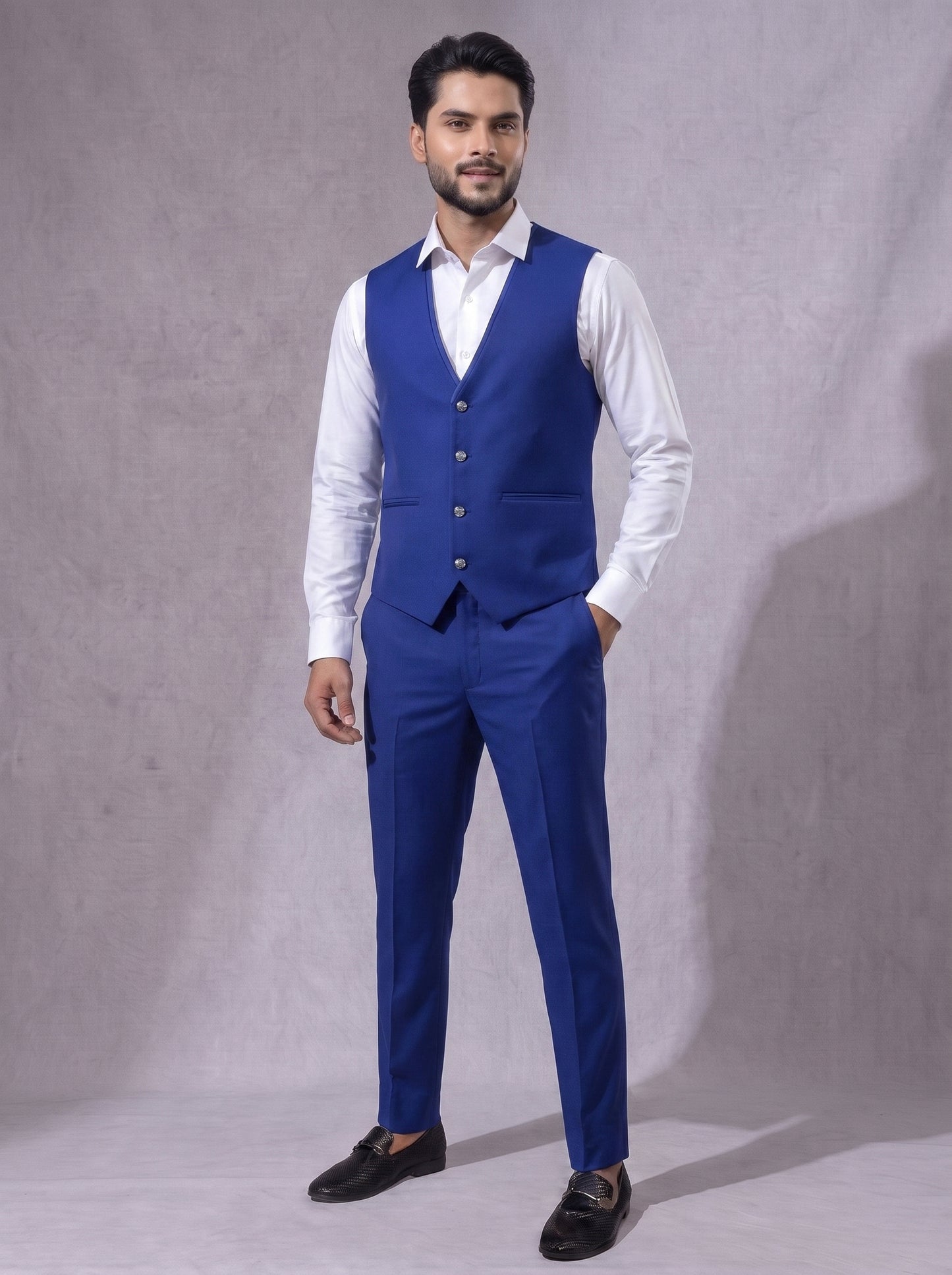Club AK Men's Premium Royal Blue Three Piece Suit