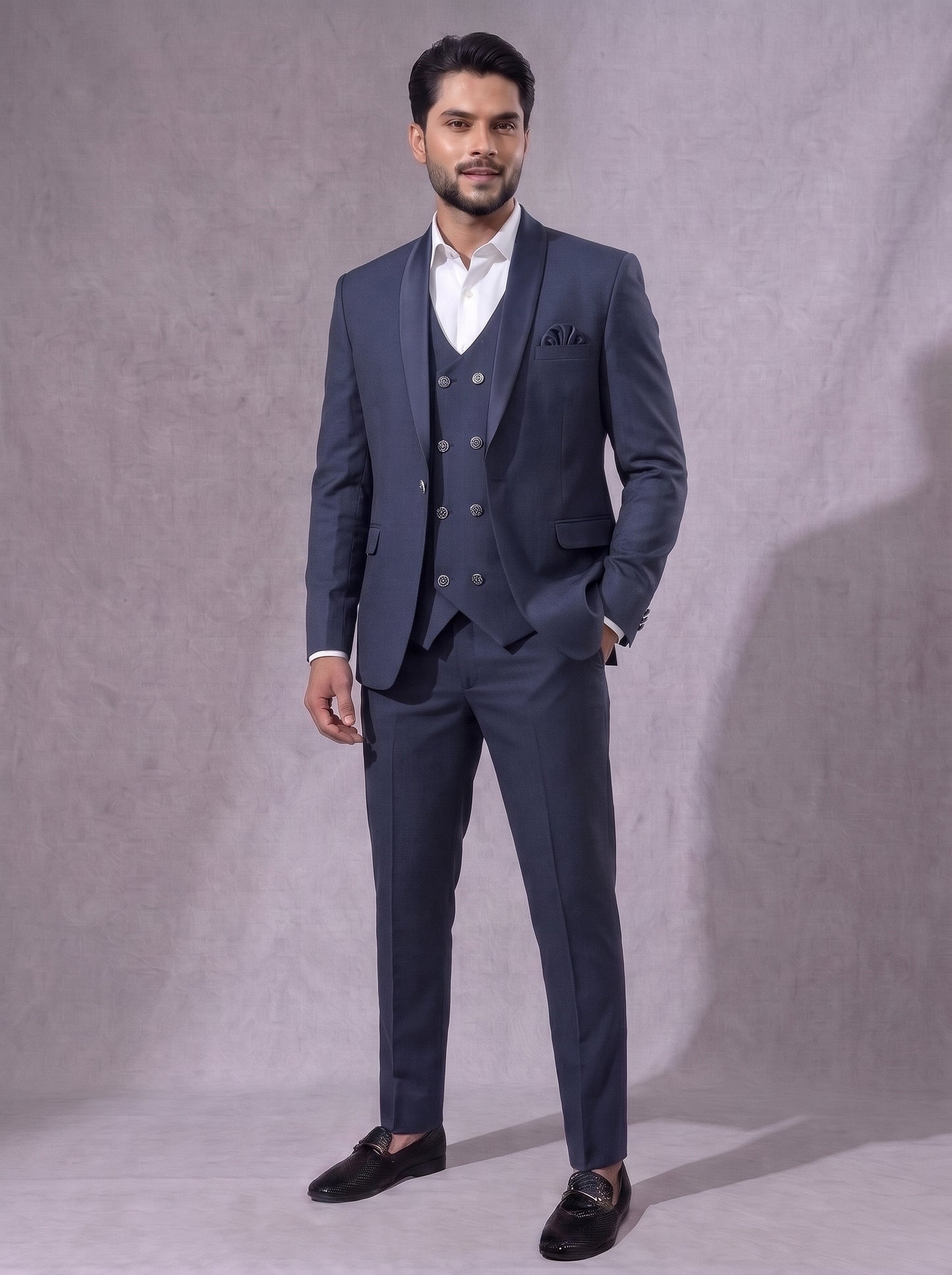 Club AK Men's Navy Blue Three Piece Suit Set