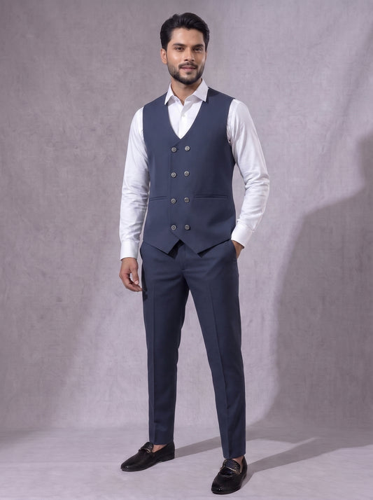 Club AK Men's Navy Blue Three Piece Suit Set
