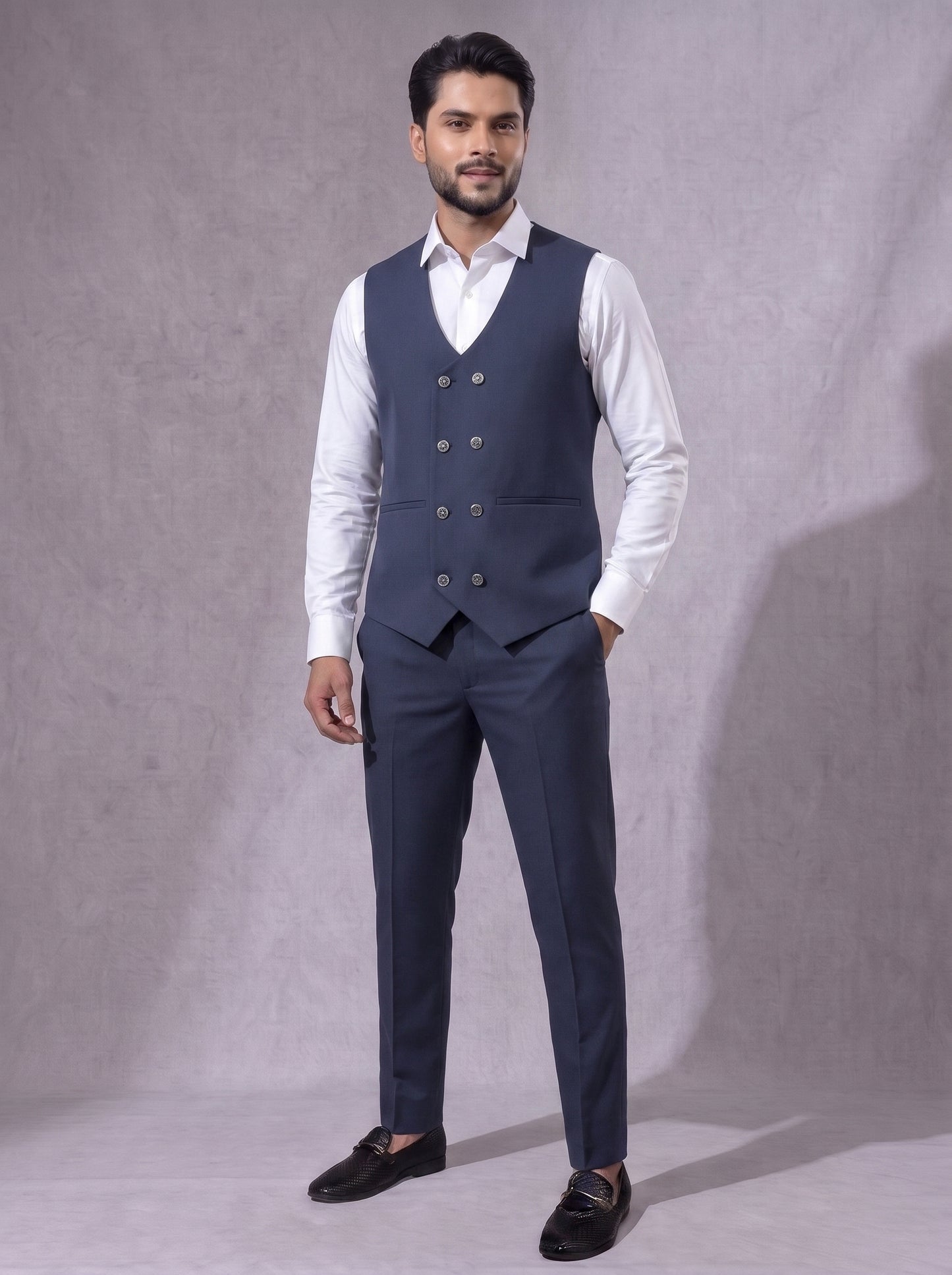 Club AK Men's Navy Blue Three Piece Suit Set