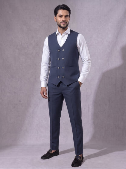 Club AK Men's Navy Blue Three Piece Suit Set