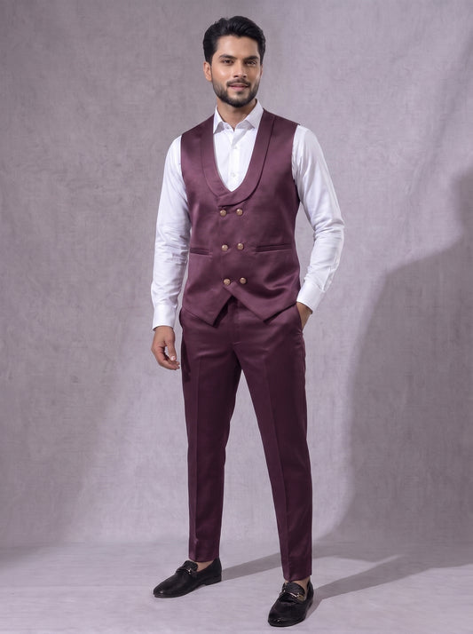 Club AK Men's Wine Maroon Three Piece Suit Set