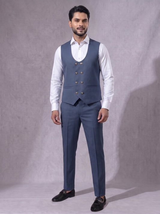 Club AK Men's Steel Blue Three Piece Suit Set