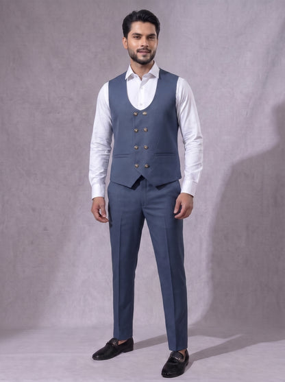 Club AK Men's Steel Blue Three Piece Suit Set