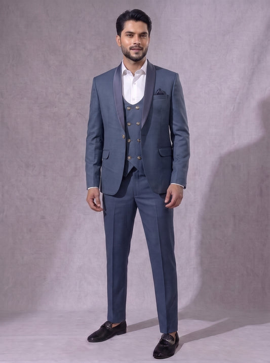 Club AK Men's Steel Blue Three Piece Suit Set