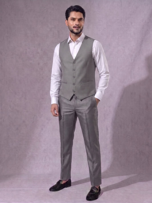 Club AK Men's Metallic Silver Grey Three Piece Suit Set