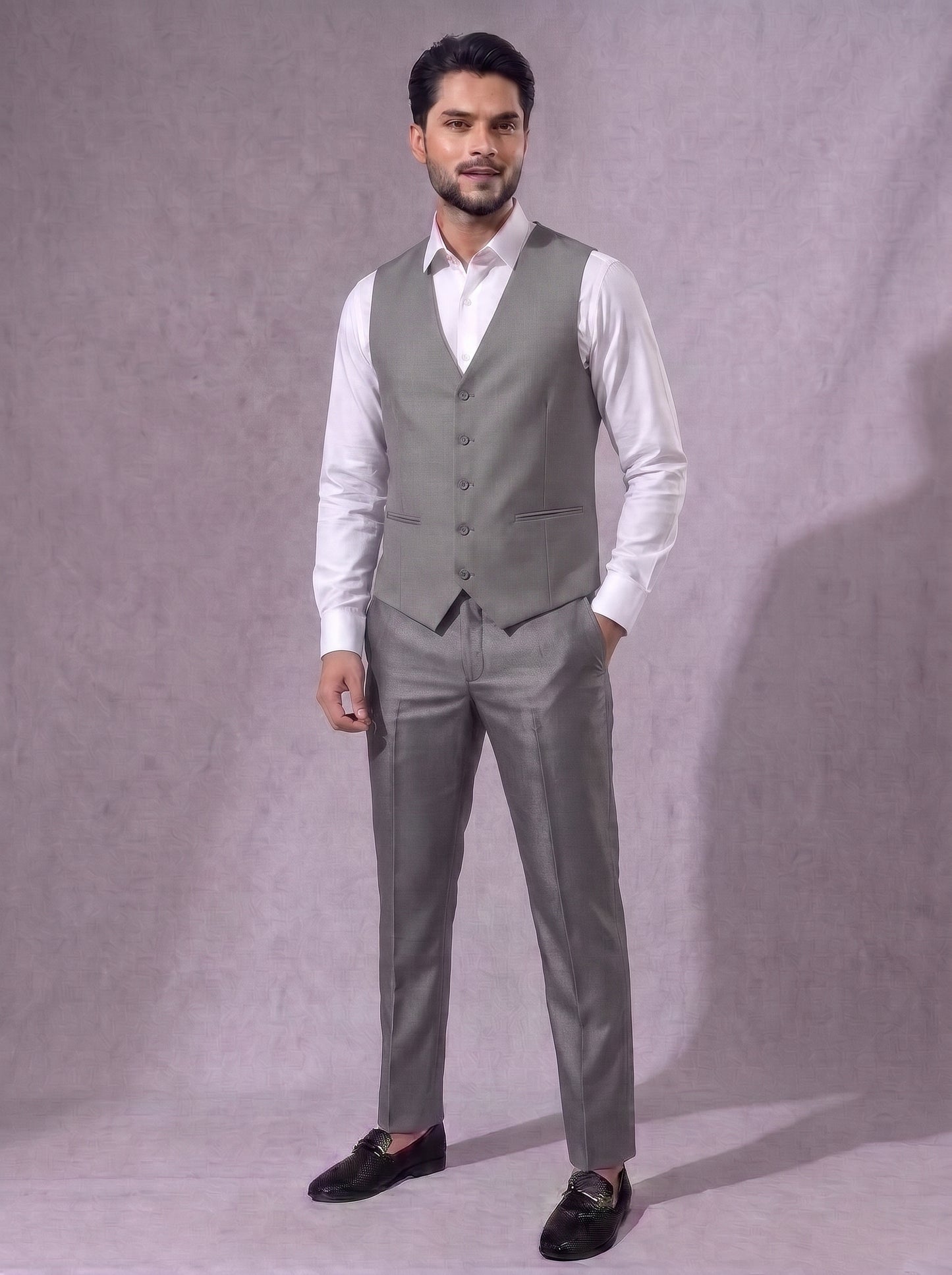 Club AK Men's Metallic Silver Grey Three Piece Suit Set