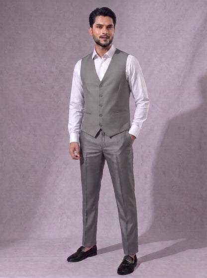 Club AK Men's Metallic Silver Grey Three Piece Suit Set