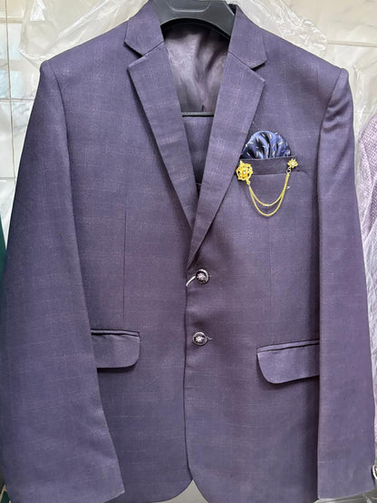 Club AK Men's Deep Plum Three Piece Suit with Mandarin Collar Shirt