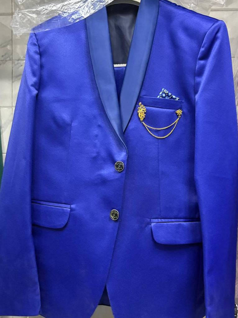 Club AK Men's Royal Blue Three Piece Tuxedo Suit Set