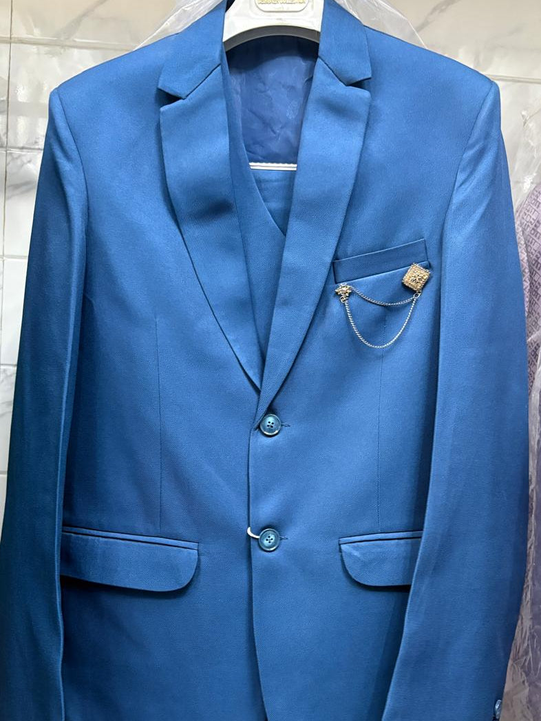 Club AK Men's Sky Blue Three Piece Suit Set