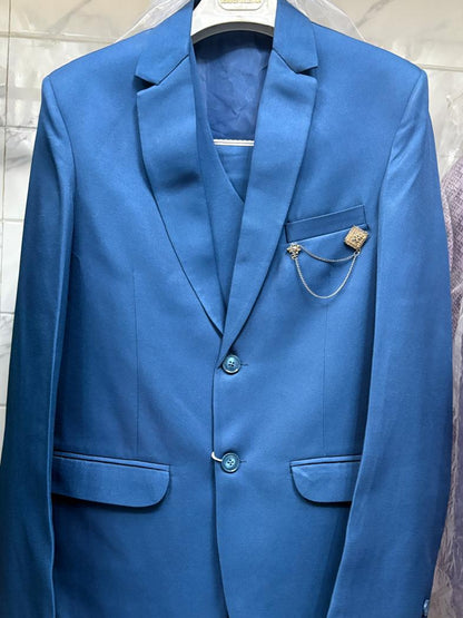 Club AK Men's Sky Blue Three Piece Suit Set