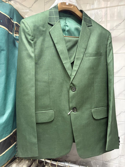 Club AK Men's Olive Green Three Piece Suit