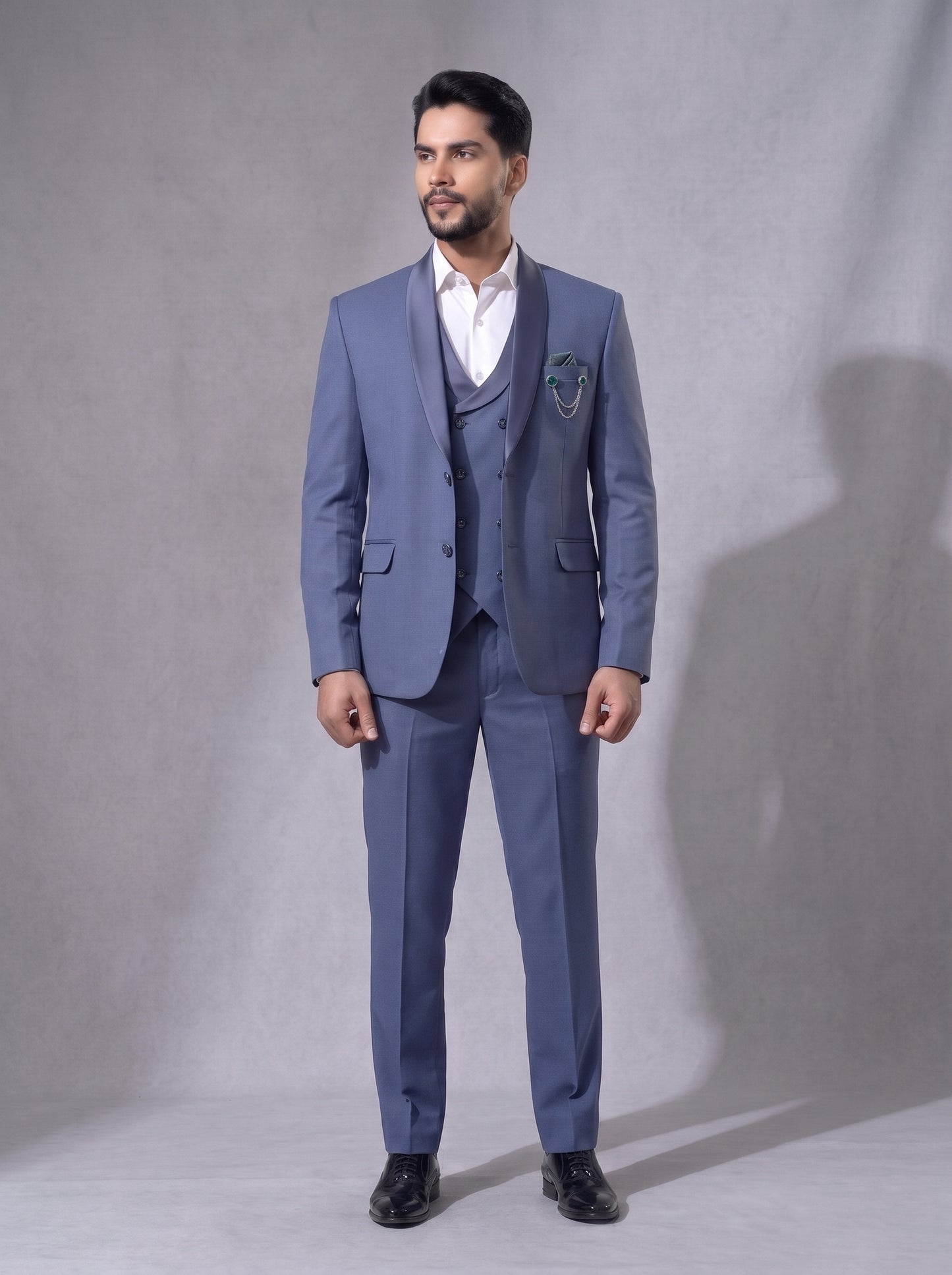 Club AK Men's Luxury Steel Blue Three Piece Suit | Wedding, Reception & Cocktail Wear