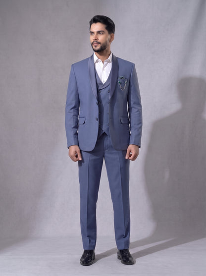 Club AK Men's Luxury Steel Blue Three Piece Suit | Wedding, Reception & Cocktail Wear